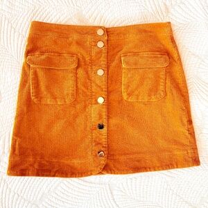 Retro Boho Preppy Academia Burnt Orange Corduroy A-Line Mini Skirt | Loft | 12